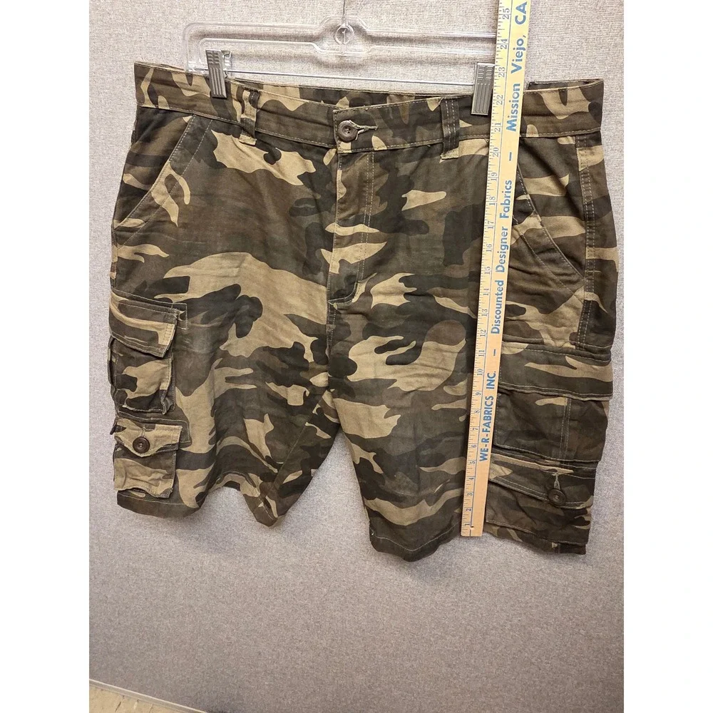 Mens Camo Cargo Shorts Size 38 Green Brown Woodland Camouflage Cotton Utility